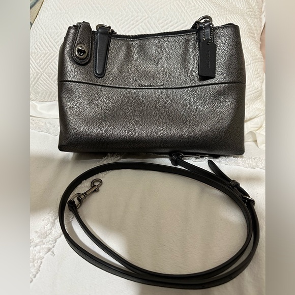 COACH MINI TURNLOCK BOROUGH BAG W/WOVEN CHAIN IN METALLIC LEATHER CROSSBODY - Picture 2 of 13